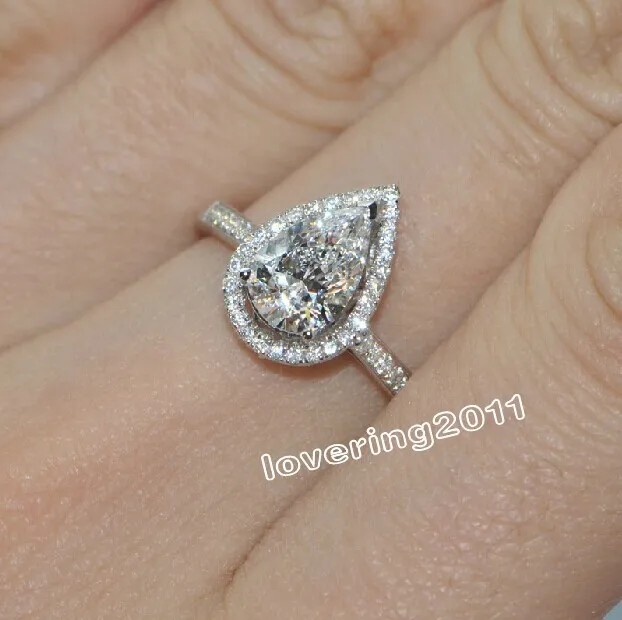 Choucong Pear cut Форма 5A Циркон Cz 925 пробы Серебряное обручальное свадебное кольцо Sz 5 11