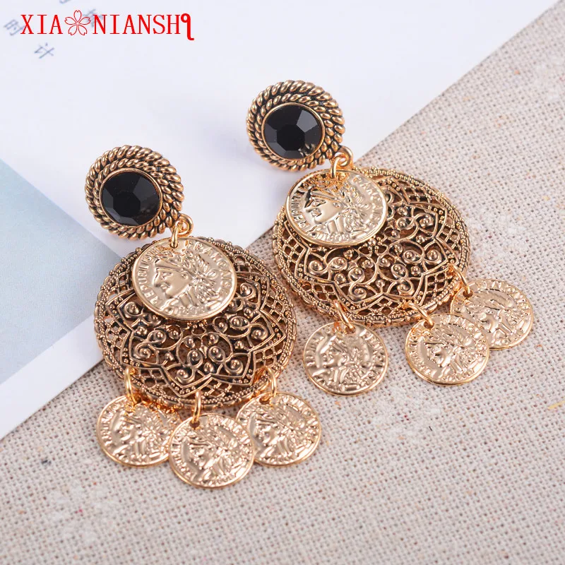 

XIAONIANSHI brand new European style gold earrings for women earrings coin flower pendant classic jewelry accessories