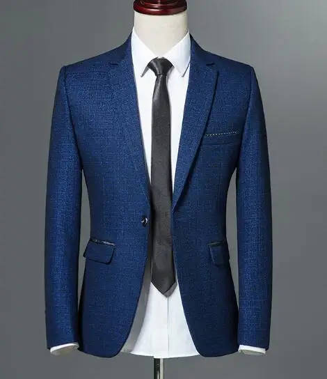 ASWS8876 blue Осень, классический мужской блейзер для досуга на одной пуговице, приталенный деловой Повседневный пиджак, цвет красного вина, темно-синий M-3XL - Цвет: ASWS8876 blue