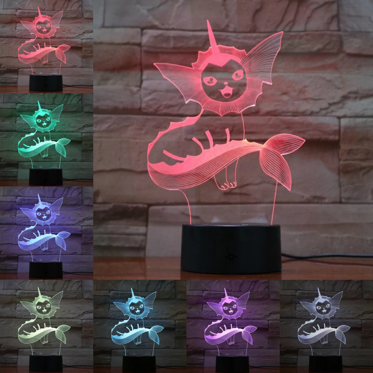 Vaporeon Eevee мультфильм 3D лампа Покемон игровые фигурки ночник RGB светодиодный шарик многоцветный детский подарок Детская игрушка праздничные гаджеты