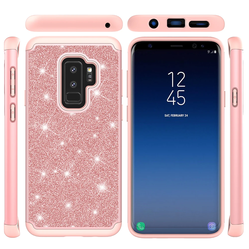 Чехол для телефона Samsung Galaxy S8 S9 Plus Note 9 задняя крышка 2 в 1 Блестящий Ударопрочный ПК