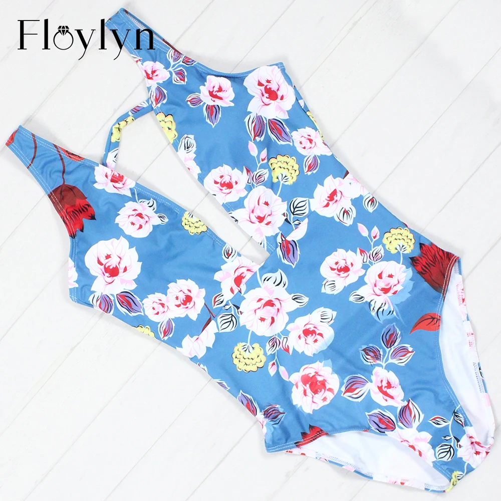 Floylyn 2018 цветочный Цельный купальник сексуальный с глубоким V образным вырезом