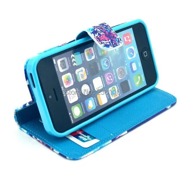 Tiger Mouth Pattern PU Leather Case with Stand Cover for Apple iPhone 5 5S Shell |