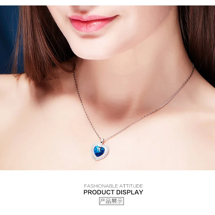 Новый Цепочки и ожерелья подвеска Кристалл 925 Серебряный женский кулон сердце