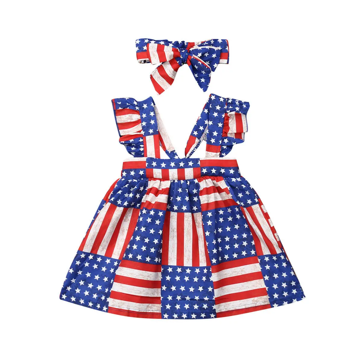 Летнее платье для маленьких девочек 4 июля повязка на голову 2 предмета в клетку