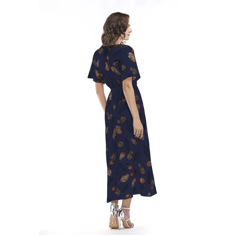 Для женщин Boho Стиль длинное шифоновое летнее платье женский короткий рукав