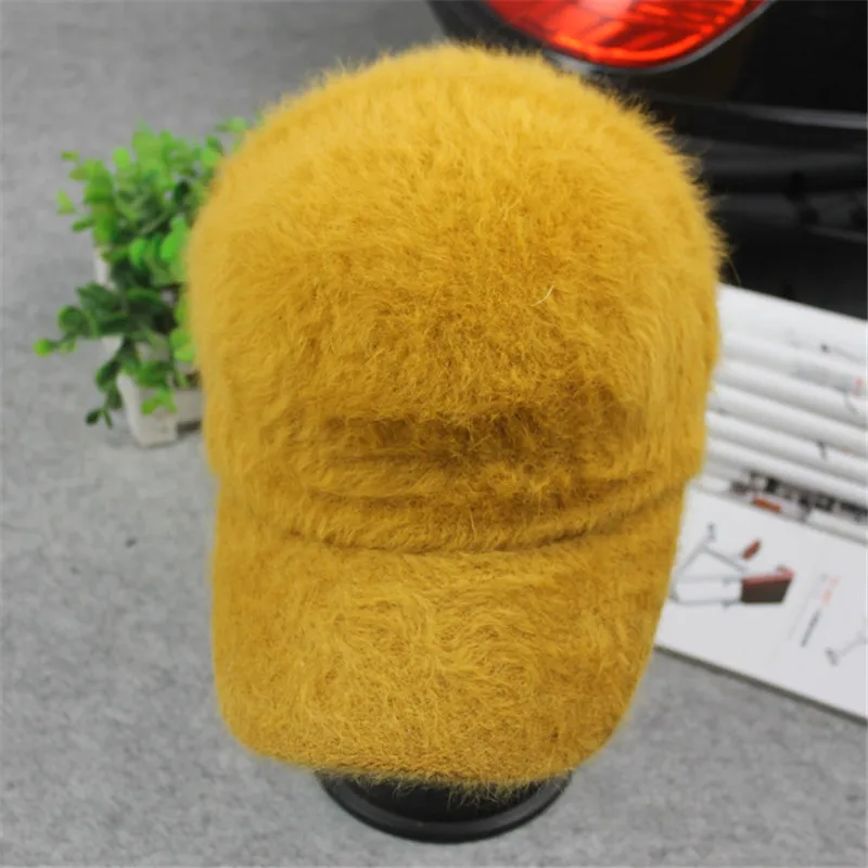 Yellow Стильная зимняя теплая бейсбольная кепка с кроликом, изогнутый край, плотные теплые кепки в стиле хип-хоп для женщин, женские бейсболки - Цвет: Yellow