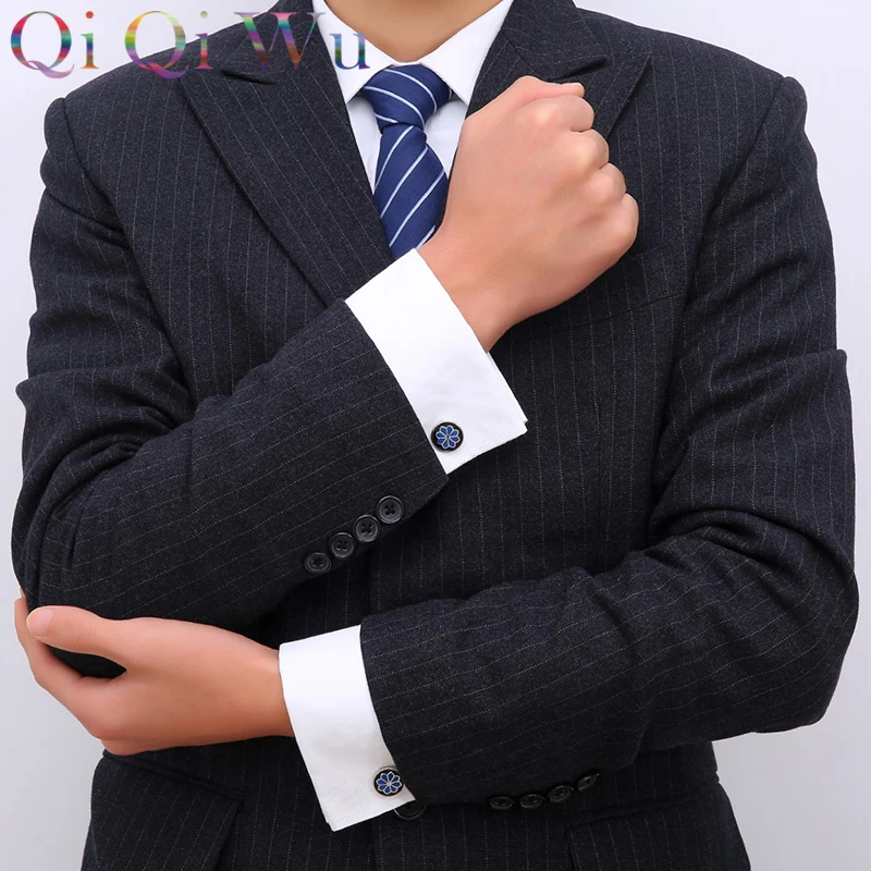 Бесплатная доставка синий узор с эмалированными цветами запонки мужской Бизнес