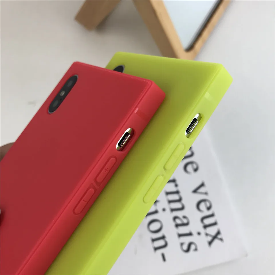 For iPhone X Silicone Square Candy Color TPU Matte Case iphone 8 7 Plus 6 6S Plain Soft XS Cover Phone Cases |