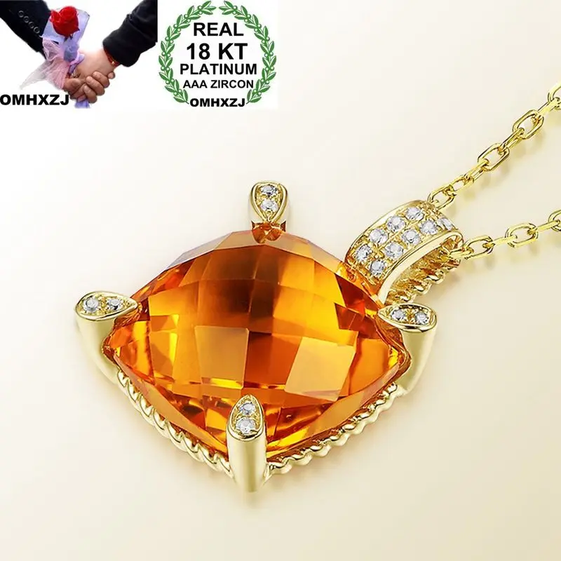 

OMHXZJ Wholesale European Fashion Woman Girl Party Wedding Gift Square AAA Zircon 18KT Yellow Gold Pendant Necklace NA175