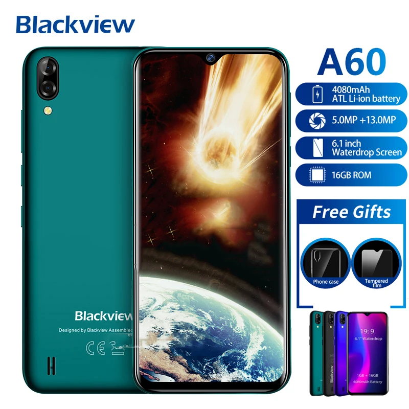 Presale Blackview A60 смартфон 4080 мАч 19:9 6,1 дюймов Двойная камера 1 ГБ ОЗУ 16 Гб ПЗУ мобильный телефон 13 МП+ 5 Мп MT6580 3G мобильный телефон