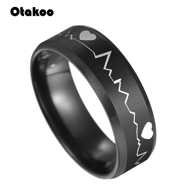 Сердечный ритм Otakoo электрокардиограмма из нержавеющей стали парные кольца