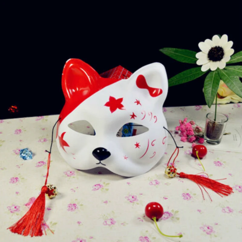 Модная аниме маска лисы на половину лица ручная роспись Kitsune Хэллоуин вечерние