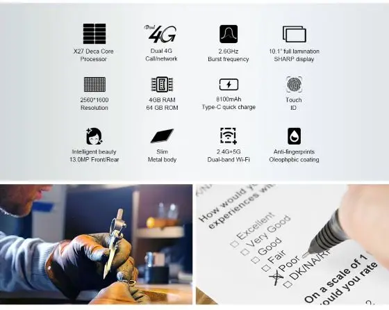 Teclast T20 планшетофон(плафон) MT6797X(X27) Deca Core, размер экрана 10,1 inch 2560*1600 ips 4 Гб оперативной памяти, 64 Гб встроенной памяти, Android 7,0 LTE 3g 13MP+ 13MP Wi-Fi gps