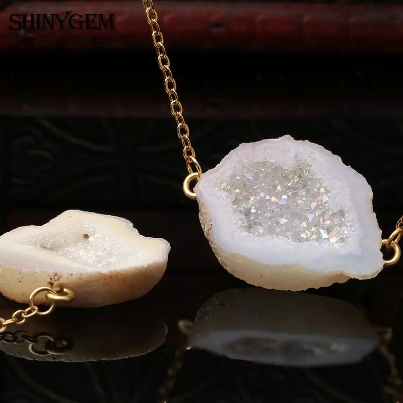 SHINYGEM Винтаж нерегулярные подвеска с натуральной друзой Цепочки и ожерелья s