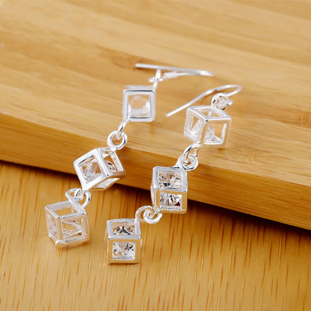 hot silver color fashion elegant charms white stone crystal earrings for women lady girl wedding party gift E206