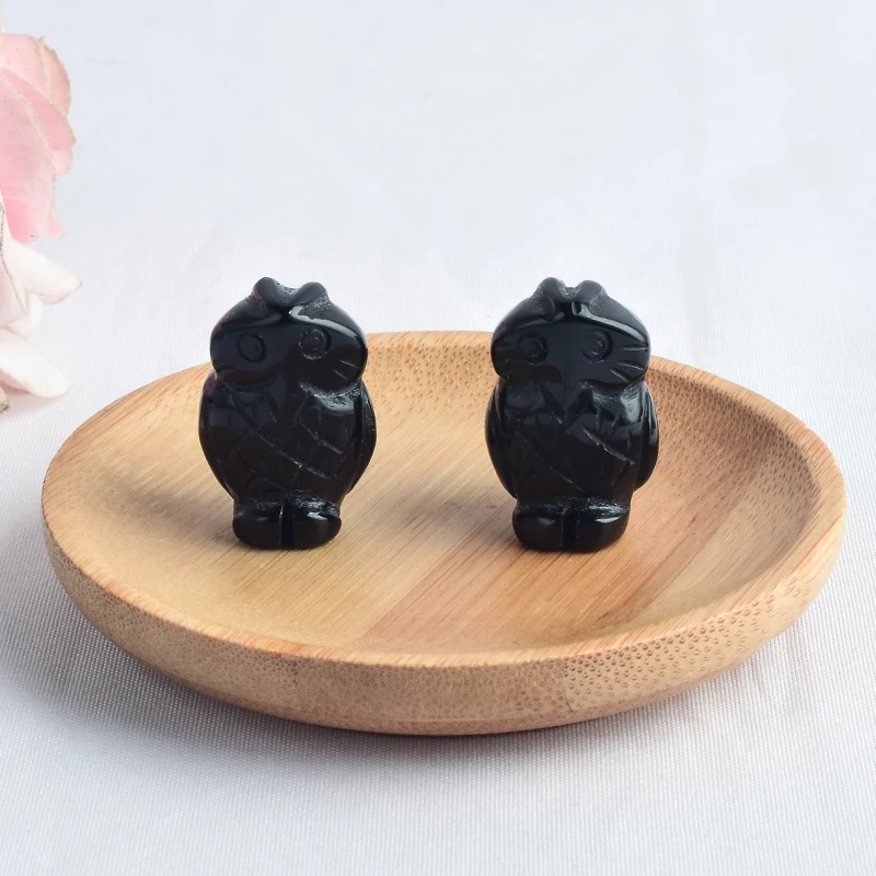 2 шт. фигурки Совы черного обсидиана миниатюрные животные резные 1 дюйм статуя для