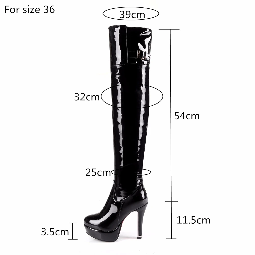 Ботфорты женские из лакированной кожи высокие сапоги выше колена на платформе и