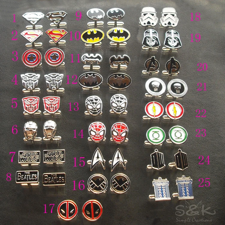 25 styles marvel avengers superhero tie clip flashman star wars stormtrooper spiderman pin batman ironman autobot superman |