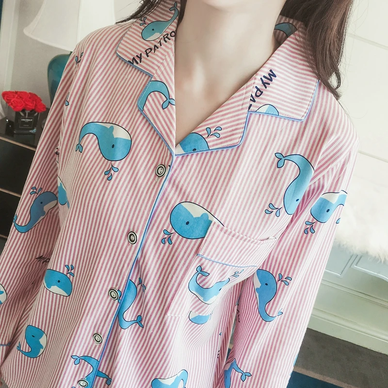 Повседневный пижамный комплект в полоску из 100% хлопка для женщин Новинка 2019 года