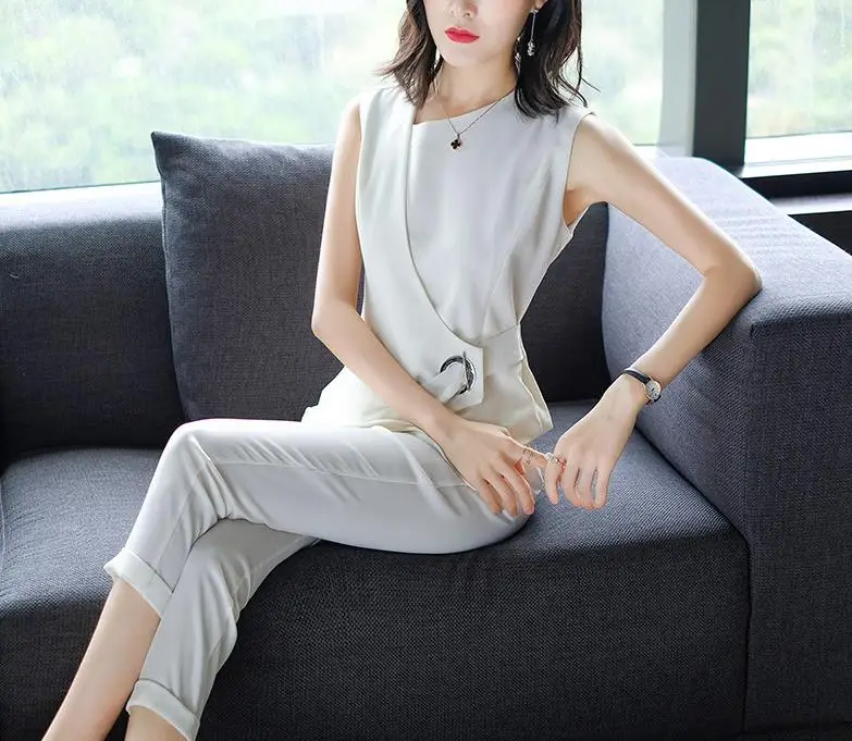 Офис дамы костюм растений без рукавов с v-образным Вырезом Молния fly икры пят