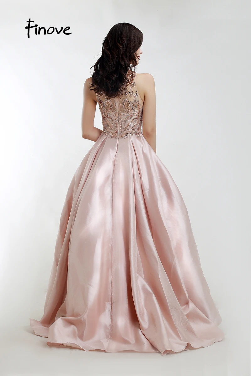 Finove Роскошные платья для выпускного вечера цвета шампанского, Robe de soiree, с круглым вырезом, с бисером, без рукавов, трапециевидные вечерние платья для женщин