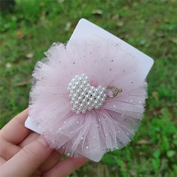 pearl pink 5 шт./партия, популярный головной убор, сетчатый бант зажим для волос, кружевной жемчужный цветок, Изысканная Милая заколка для девочек, лучший подарок, аксессуары для волос - Цвет: pearl pink