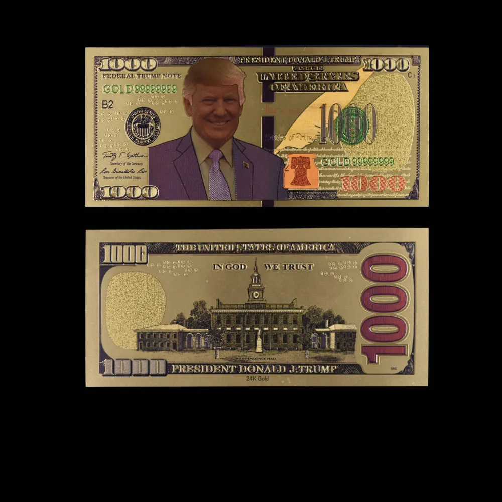 Трамп долларах банкноты бумажные коллекции денежных знаков $1000 Золотая фольга