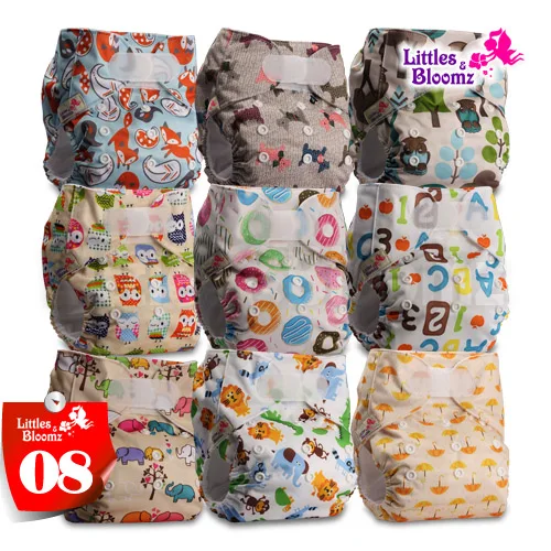 [Littles и Bloomz] 9 шт./компл. Стандартный крюк-петля Многоразовые моющиеся пеленки, 9 Подгузники/подгузники и 0 из микрофибры вставки в одном комплекте - Цвет: 08