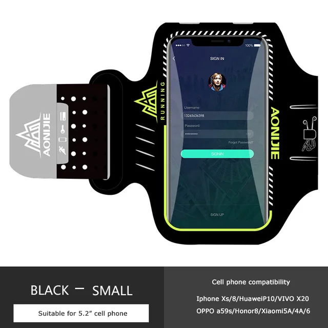 Black Small AONIJIE Нескользящая Светоотражающая спортивная повязка на руку для iPhone 6 p/7 p huawei Mate9 нарукавная повязка 6,0 дюймов Универсальный чехол для бега велоспорта спортзала - Цвет: Black Small