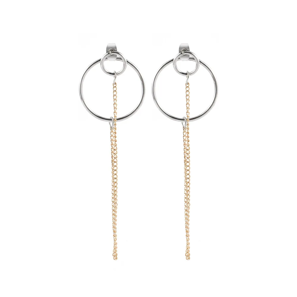 2 шт./компл. модные женские серьги двойной круг длинная цепочка Золотые набор