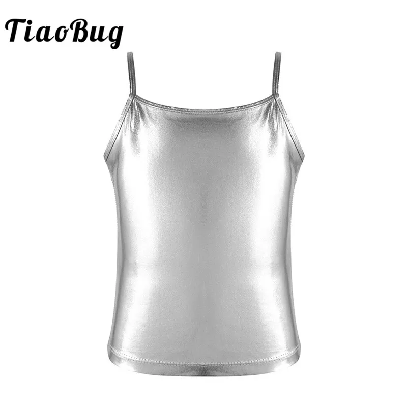 Блестящий металлический танцевальный Топ TiaoBug для девочек детская балетная