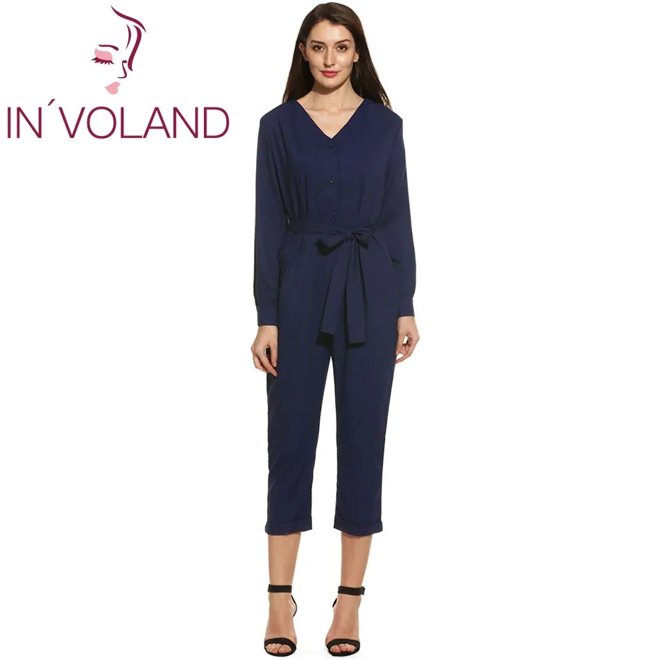 Женский Повседневный Комбинезон IN'VOLAND весенне-осенний однотонный Облегающий