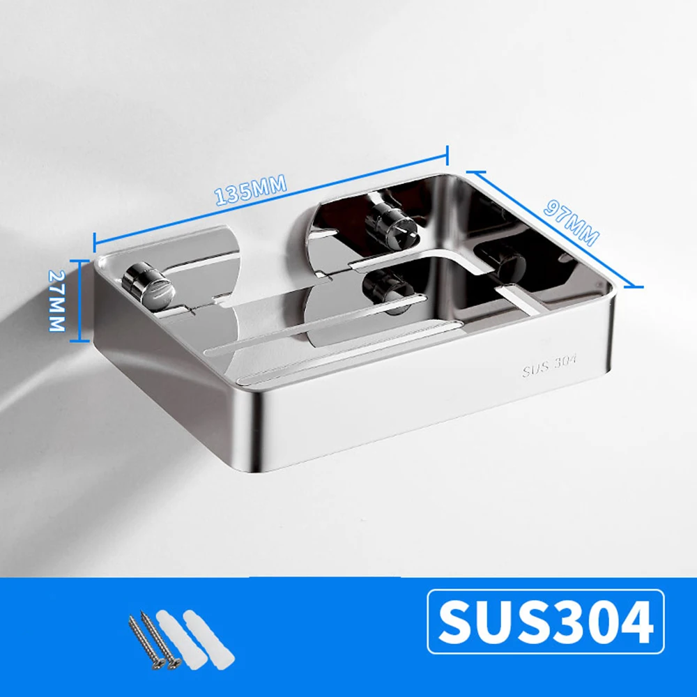593MIRROR Stainless Steel Soap Dish Bathroom Storage Soap Rack Plate Box Container Wall Storage Rack Holder - Цвет: 593MIRROR