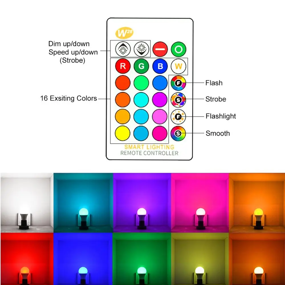 

E27 RGB RGBW RGBWW LED Bulb 5W 10W 15W Color Changeable Light Dimmable Led Lamp With IR Remote Control Home Decor Night Lights