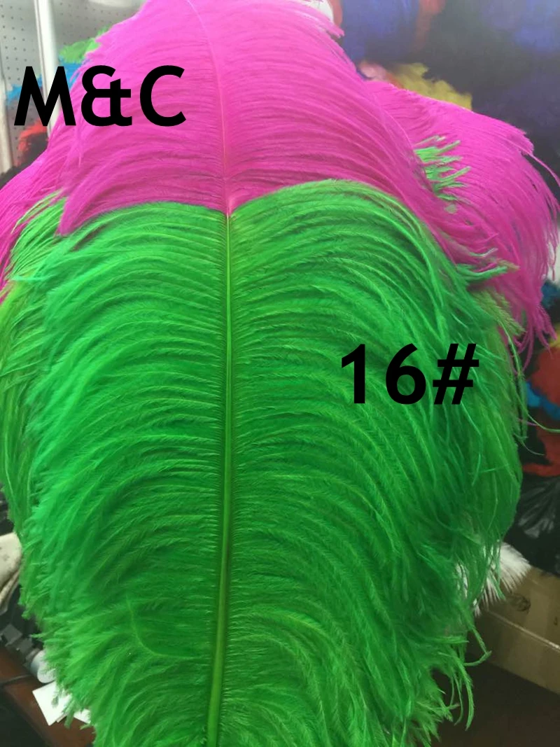 

Free shipping 50pcs ostrich feathers two colored high quality beautyful home&hotel decorate hot pink tipped+apple green ostrich