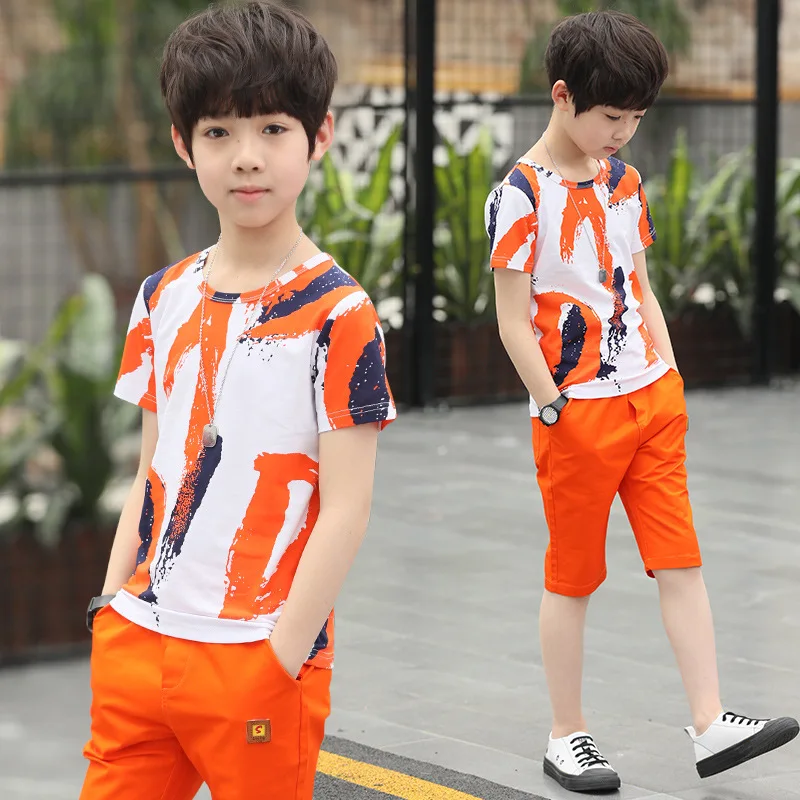 Children Wear Suit Boy Short Sleeved Two Piece Summer Kids Sets Cotton Sports 6- 14 Age Fashion Brand | Детская одежда и обувь