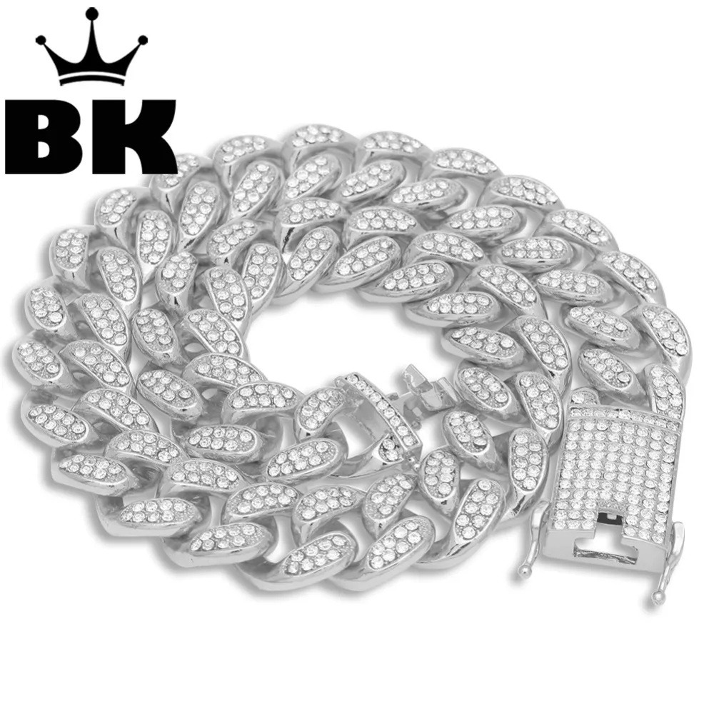 

Mens Hip Hop Gold Color Iced Out Crystal Miami Cuban Chain 18inch to 24inch Necklace HOT SELLING THE HIP HOP KING