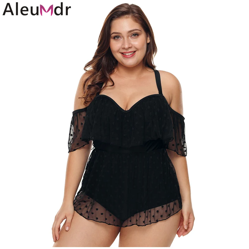 Aleumdr Монокини 2019 черный плюс размер с открытыми плечами сеточка Цельный