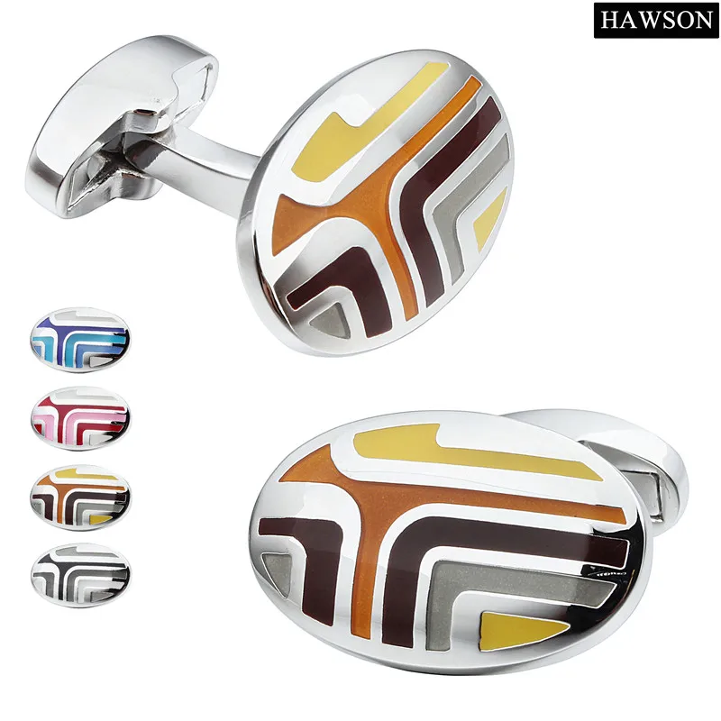

Brand Hawson Classic Colorful Enamel Cufflinks for Mens and Women Shirt Oval Cuff links on Sale with Box