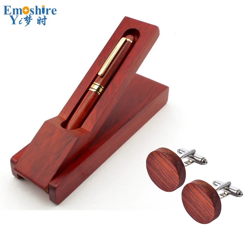 Pen Cufflinks Box Emoshire Лидирующий бренд, шариковая ручка, подарочный набор для деловых мужчин, Рождественский набор шариковых ручек с запонками, пуговицами-манжетами, PC001-R - Цвет: Pen Cufflinks Box