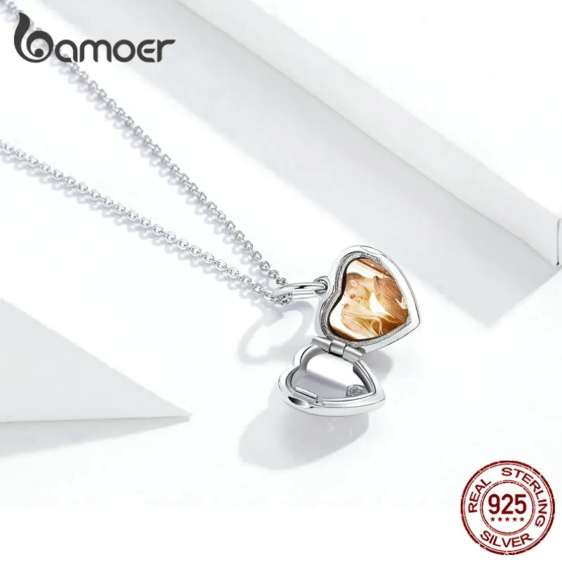 Bamoer уникальные фото сердце коробка кулон ожерелье для женщин Свадебные юбилей подарки индивидуальные памяти ювелирные изделия BSC102