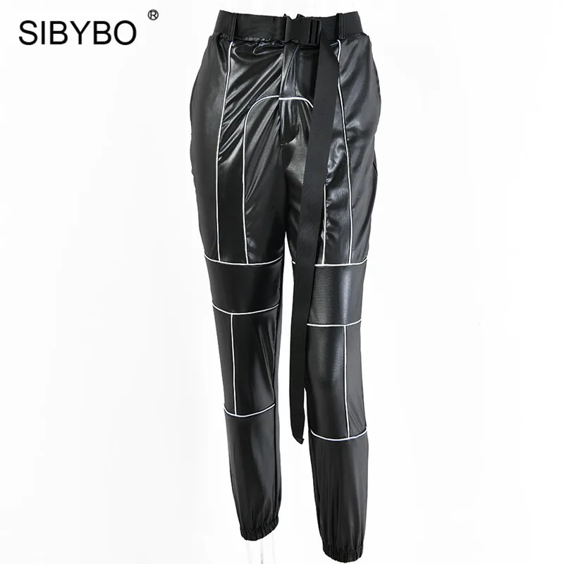 Черный Sibybo, женские шаровары с поясом, модные, с высокой талией, с карманами, Осенние, женские брюки, уличная одежда, черные, женские повседневные штаны - Цвет: Черный