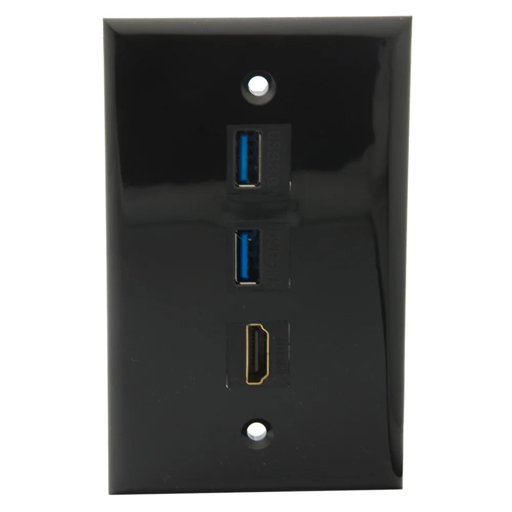 Однотонная черная настенная панель на 2 порта USB 3 0 с 1 портом HDMI и разъемом Мама