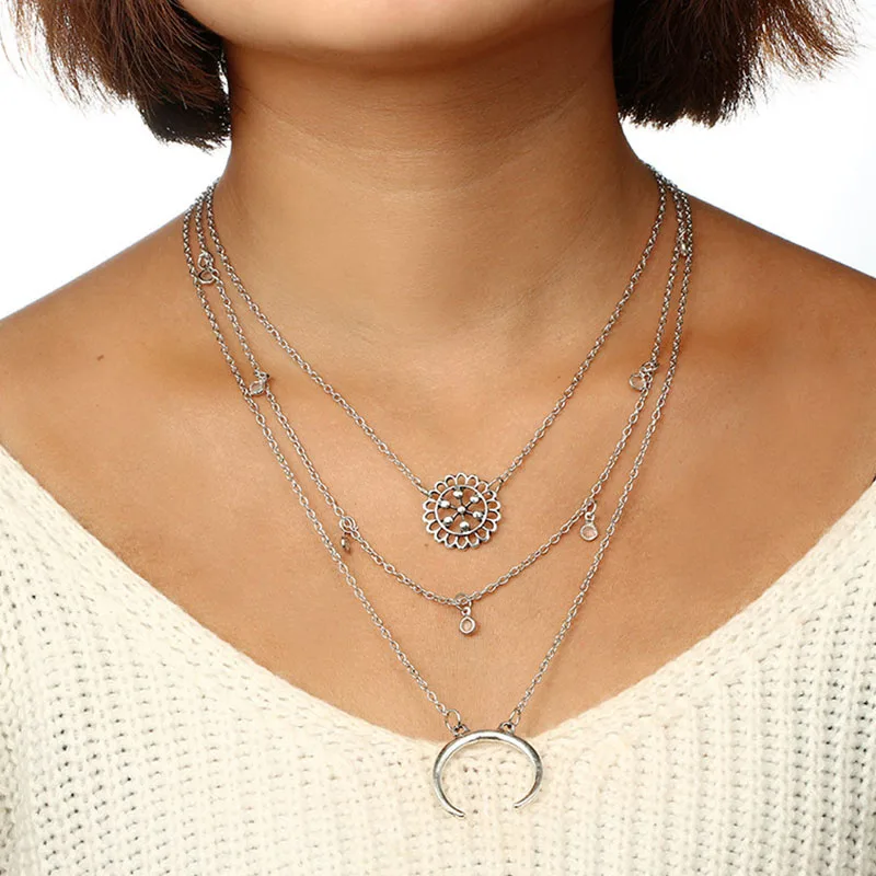 Модные Винтажные многослойные ожерелья с кулоном в виде листьев голубого камня