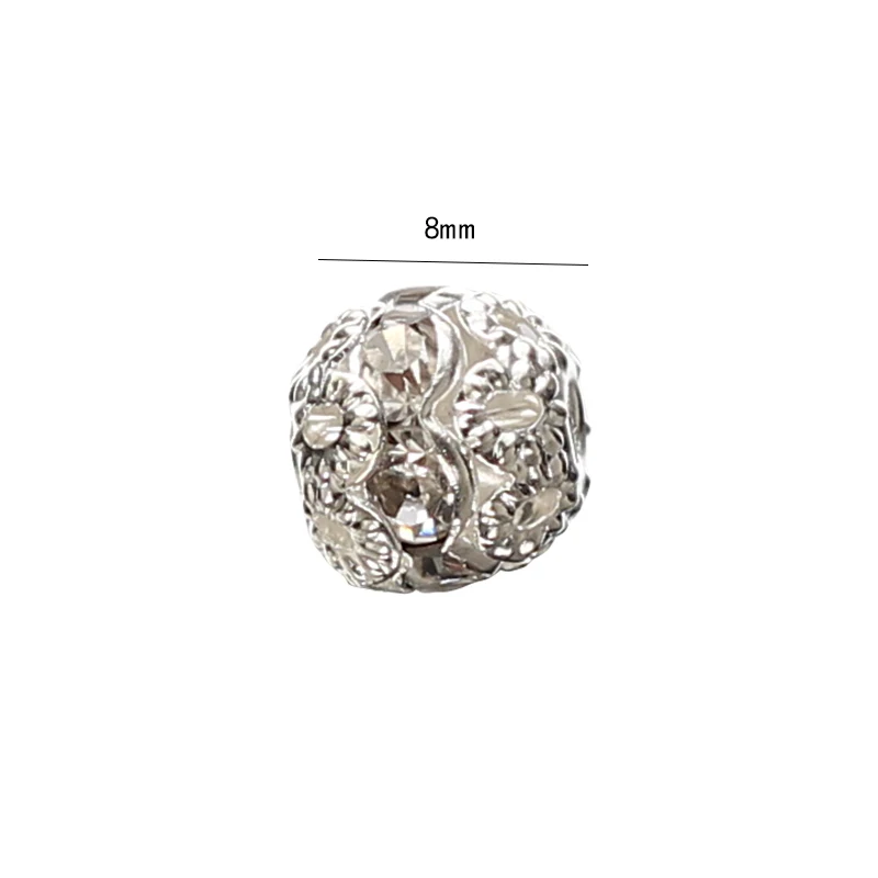 100pcs/lot 8MM silver plated Crystal Spacer Loose Beads Silver Plated Pave Metal Balls beads | Украшения и аксессуары