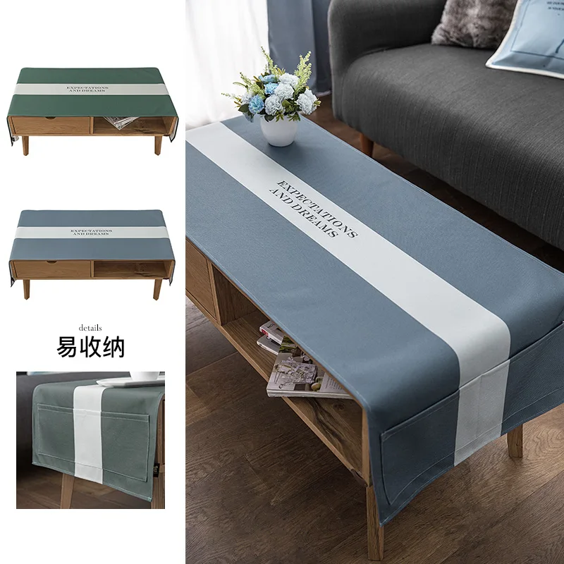 

Nordic style GRAY blue patterns waterproof advanced cotton and linen tablecloth for Dinning Table Tea Tables Table cloth