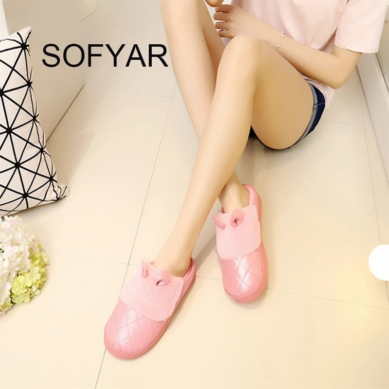 Теплые тапочки зимняя женская обувь Нескользящие плюшевые домашние