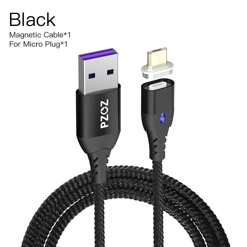 PZOZ микро USB C Магнитный кабель 5А супер быстрая зарядка телефона тип-c магнитное зарядное устройство Microusb для iPhone samsung Galaxy S10 huawei - Цвет: 1m Balck For Micro