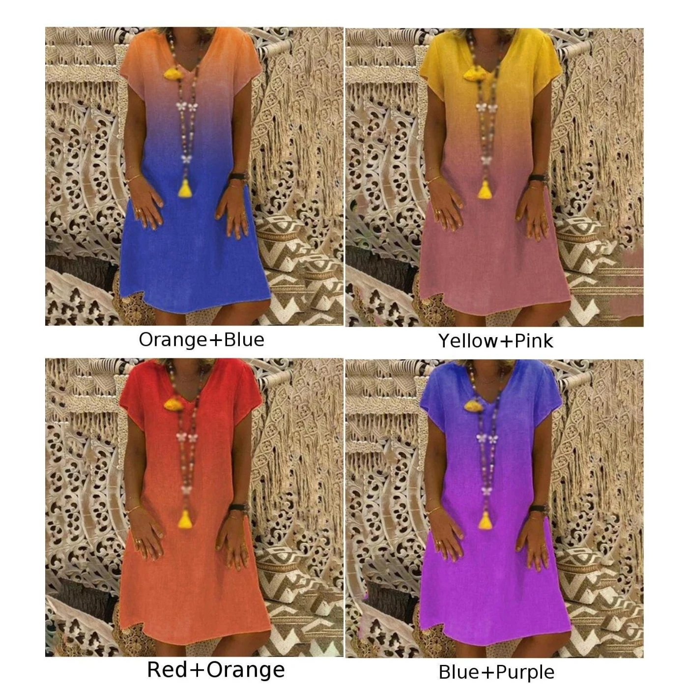 Женское платье летнее с v образным вырезом Boho вечерние короткий рукав